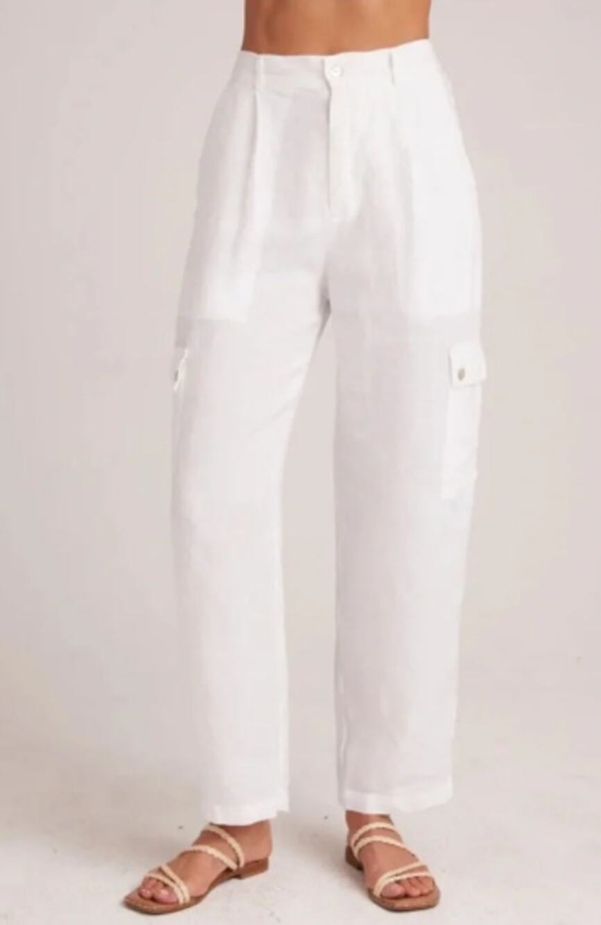 BELLA DAHL WOMENS LARGE 100% LINEN PLEATED CARGO TROUSERS WHITE NEW